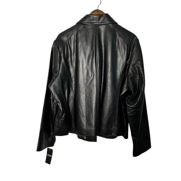 NWT Ralph Lauren Black Leather Moto Jacket XXL Asymmetrical Zip $600 Soft Lamb