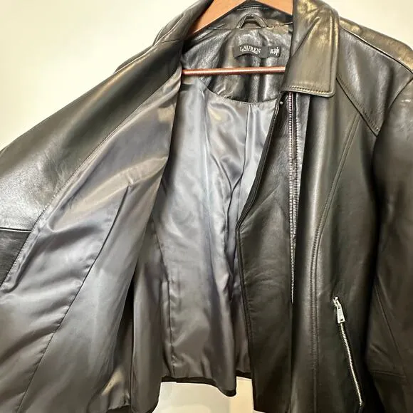 NWT Ralph Lauren Black Leather Moto Jacket XXL Asymmetrical Zip $600 Soft Lamb