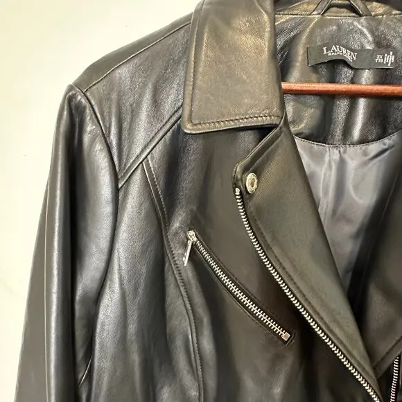 NWT Ralph Lauren Black Leather Moto Jacket XXL Asymmetrical Zip $600 Soft Lamb