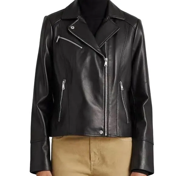 NWT Ralph Lauren Black Leather Moto Jacket XXL Asymmetrical Zip $600 Soft Lamb