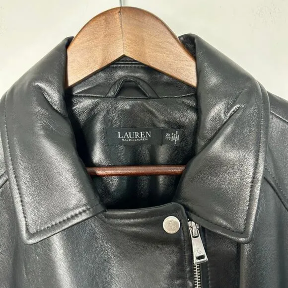 NWT Ralph Lauren Black Leather Moto Jacket XXL Asymmetrical Zip $600 Soft Lamb
