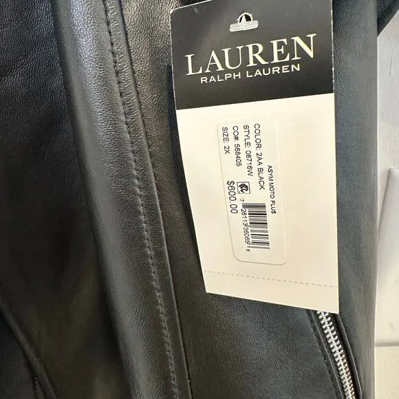 NWT Ralph Lauren Black Leather Moto Jacket XXL Asymmetrical Zip $600 Soft Lamb