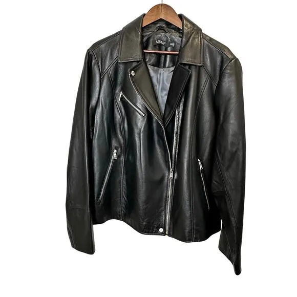 NWT Ralph Lauren Black Leather Moto Jacket XXL Asymmetrical Zip $600 Soft Lamb