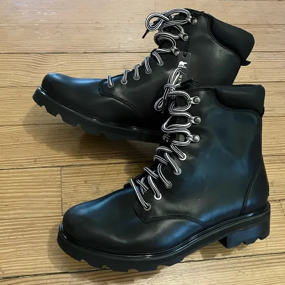 NWT SOREL Women’s Lenox Lace Up Waterproof Leather Combat Boots in Black Sz 12.