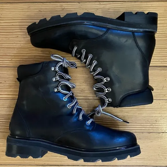 NWT SOREL Women’s Lenox Lace Up Waterproof Leather Combat Boots in Black Sz 12.