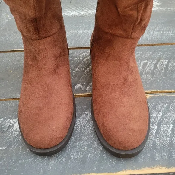 NWT Steve Madden Jcecee Ruched Slouched Cognac Suede Boots Size 5