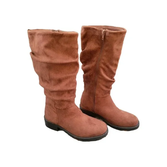 NWT Steve Madden Jcecee Ruched Slouched Cognac Suede Boots Size 5