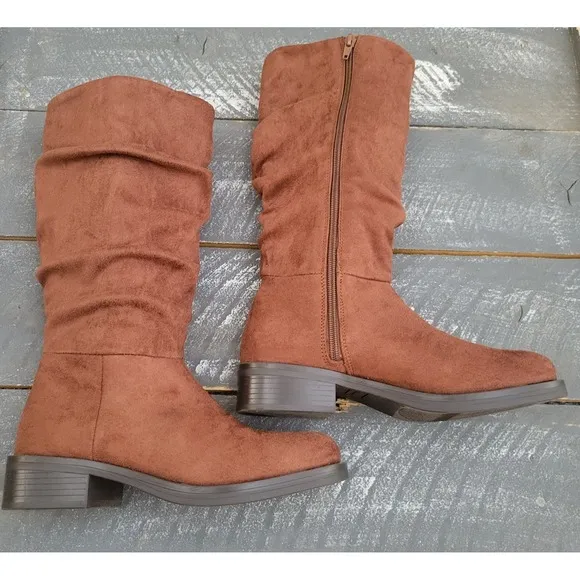 NWT Steve Madden Jcecee Ruched Slouched Cognac Suede Boots Size 5