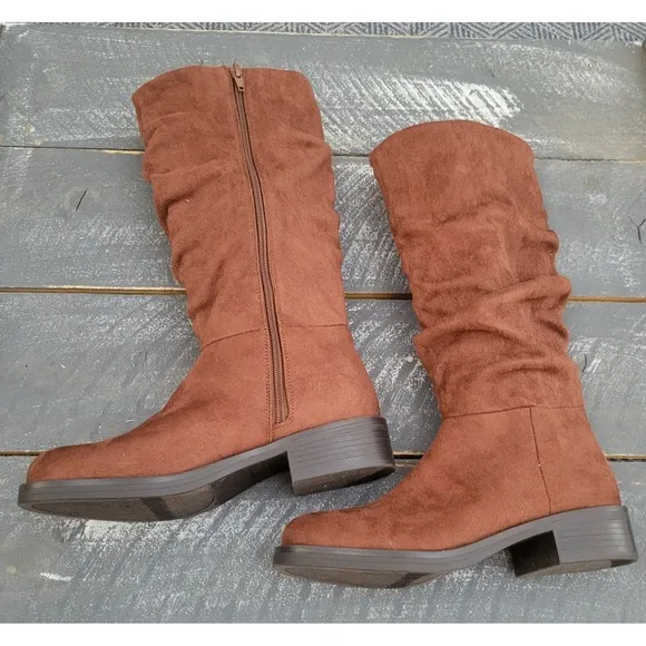 NWT Steve Madden Jcecee Ruched Slouched Cognac Suede Boots Size 5