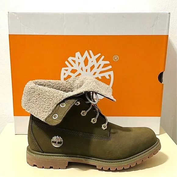 NWT: Timberland - Women's Olive Nubuck, Teddy Fleece, Fold-Down Waterproof Boots