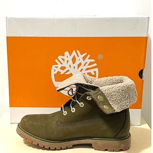 NWT: Timberland - Women's Olive Nubuck, Teddy Fleece, Fold-Down Waterproof Boots