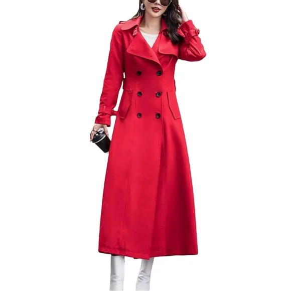 NWT Women’s Double Breasted Dress Casual Maxi Trench Coat