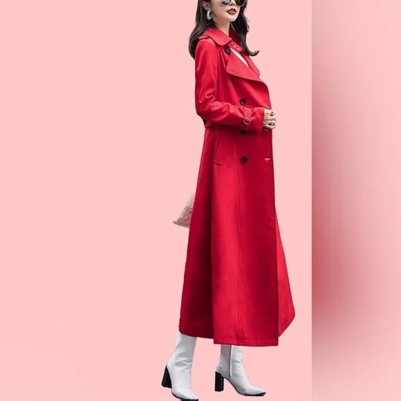 NWT Women’s Double Breasted Dress Casual Maxi Trench Coat