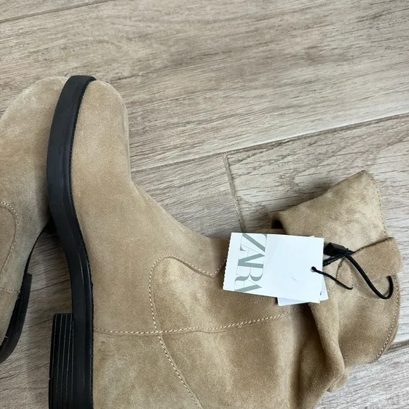 NWT Zara Tan Suede Slouch Boots