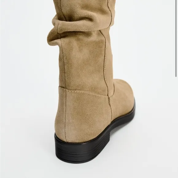 NWT Zara Tan Suede Slouch Boots