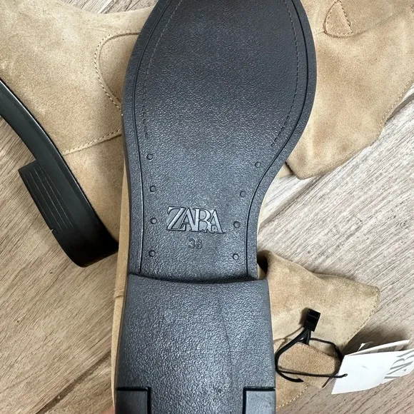 NWT Zara Tan Suede Slouch Boots