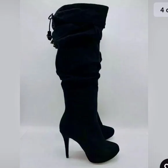 NWT Thalia Brisa Gorgeous 7.5 W Knee High Black Suede Stilettos High Heel Boots