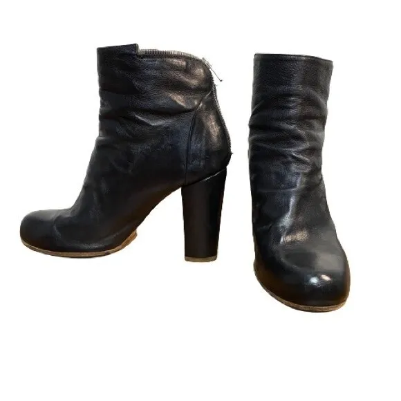 Officine Creative Black Moto Boots Distressed Leather Chunky Heel Size 9.5