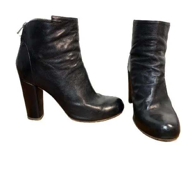 Officine Creative Black Moto Boots Distressed Leather Chunky Heel Size 9.5