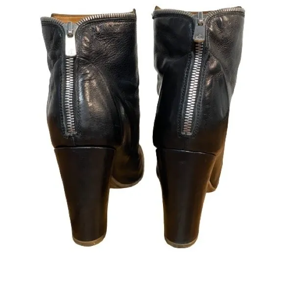 Officine Creative Black Moto Boots Distressed Leather Chunky Heel Size 9.5