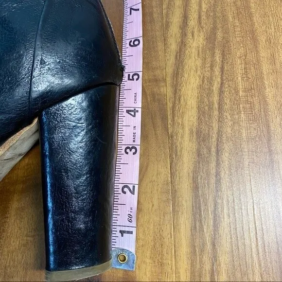 Officine Creative Black Moto Boots Distressed Leather Chunky Heel Size 9.5