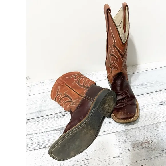 Old West Kids' 8&quot; Square Toe Boots - Distressed Cowboy Boots Sz 4