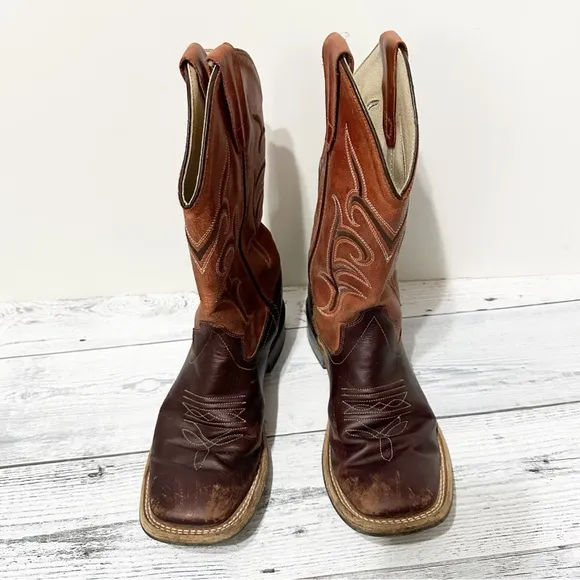 Old West Kids' 8&quot; Square Toe Boots - Distressed Cowboy Boots Sz 4