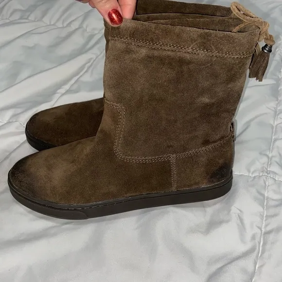 OLUKAI Brown Leather &quot;Kapa Moe&quot; Slouch Boots Suede Size 6 Women’s
