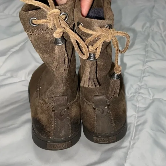 OLUKAI Brown Leather &quot;Kapa Moe&quot; Slouch Boots Suede Size 6 Women’s