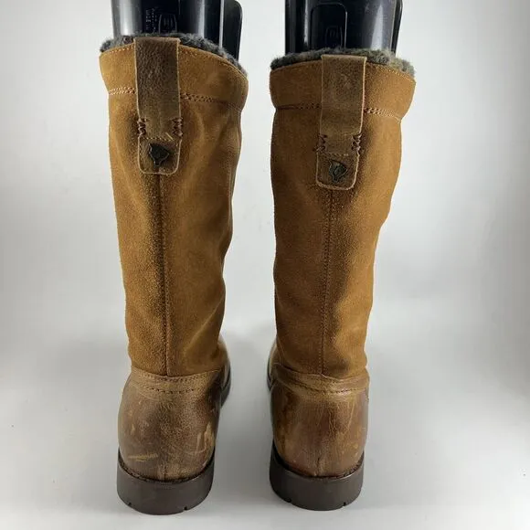 Olukai Haleakala Suede 12&quot; Mid Boots Size 8.5 Hawaiian Wool Lined Tan Chestnut
