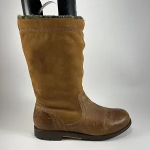 Olukai Haleakala Suede 12&quot; Mid Boots Size 8.5 Hawaiian Wool Lined Tan Chestnut