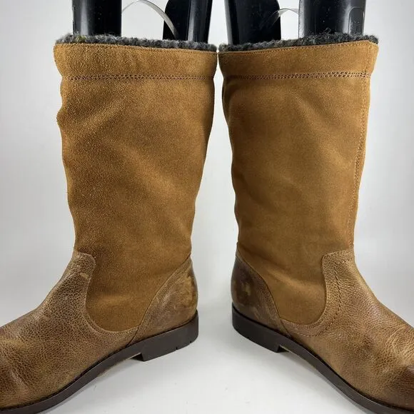 Olukai Haleakala Suede 12&quot; Mid Boots Size 8.5 Hawaiian Wool Lined Tan Chestnut