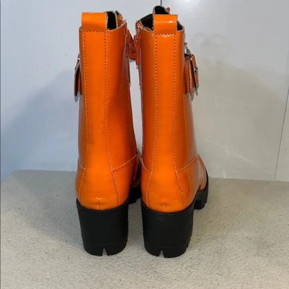Orange Patent Combat Boots, Lace-Up (A0006)