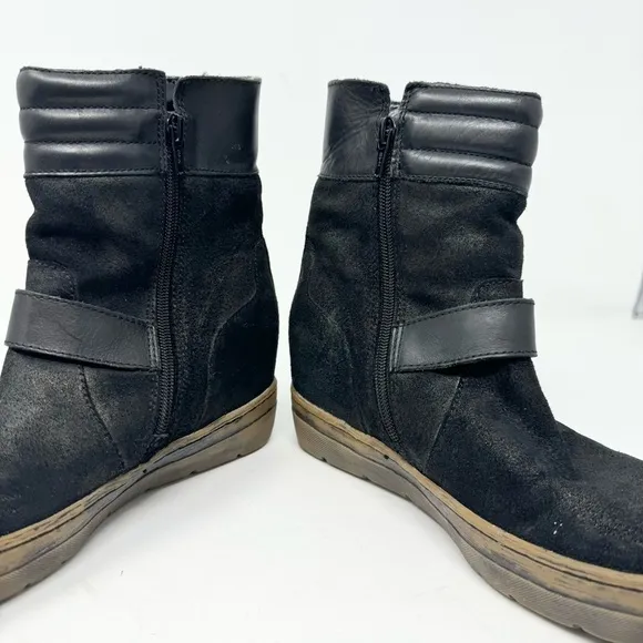 OTBT Gordon Leather Hidden Wedge Sneakers Boots Black Size 6.5