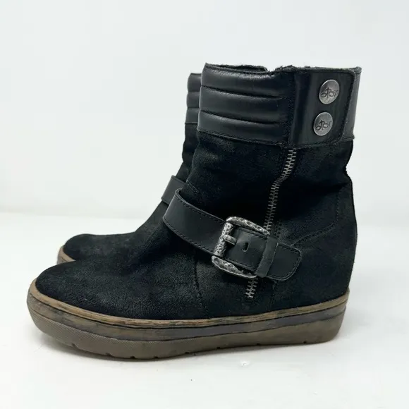 OTBT Gordon Leather Hidden Wedge Sneakers Boots Black Size 6.5