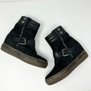 OTBT Gordon Leather Hidden Wedge Sneakers Boots Black Size 6.5