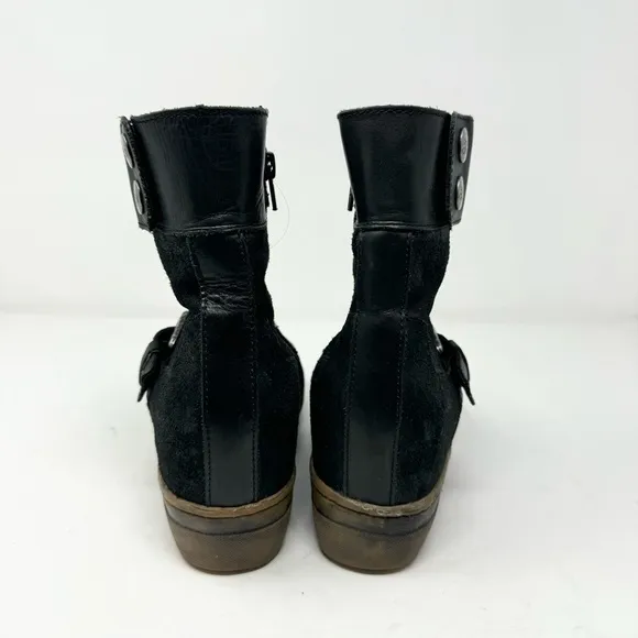 OTBT Gordon Leather Hidden Wedge Sneakers Boots Black Size 6.5