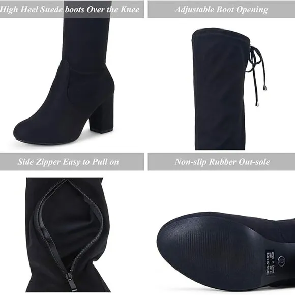 Over The Knee High Vegan Chunky Heel Boots