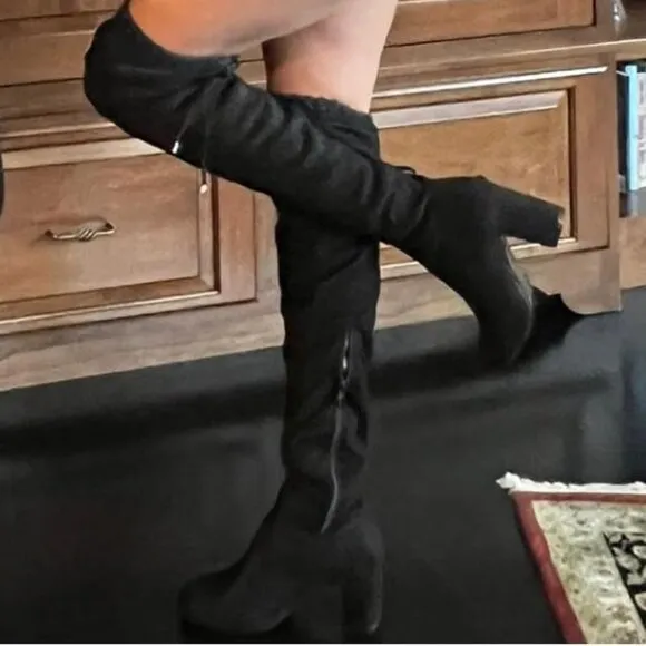 Over The Knee High Vegan Chunky Heel Boots