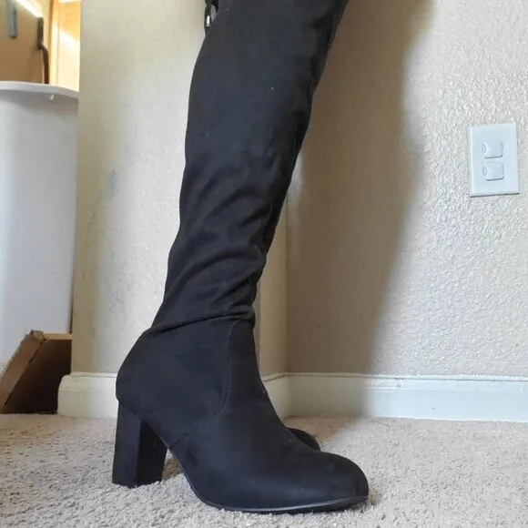 Over The Knee High Vegan Chunky Heel Boots