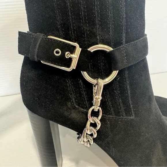 Paige London Black Suede Leather Chain Heel Boots Size 7