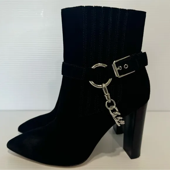 Paige London Black Suede Leather Chain Heel Boots Size 7