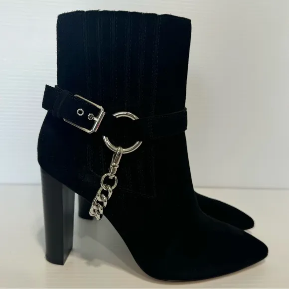 Paige London Black Suede Leather Chain Heel Boots Size 7