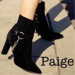 Paige London Black Suede Leather Chain Heel Boots Size 7