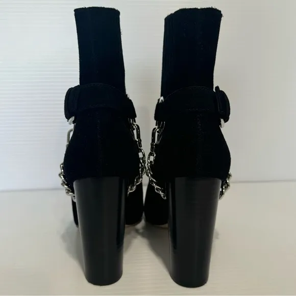 Paige London Black Suede Leather Chain Heel Boots Size 7