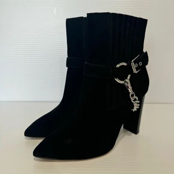 Paige London Black Suede Leather Chain Heel Boots Size 7