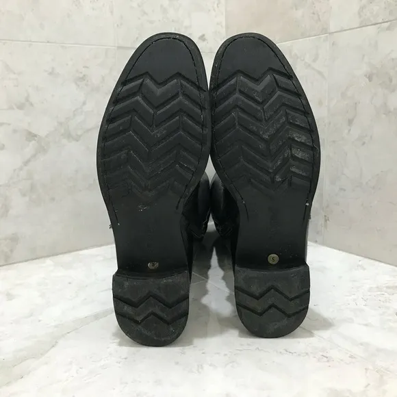 PAUL GREEN {5} Black Leather Boots Knee-High Buckles Stacked Heel