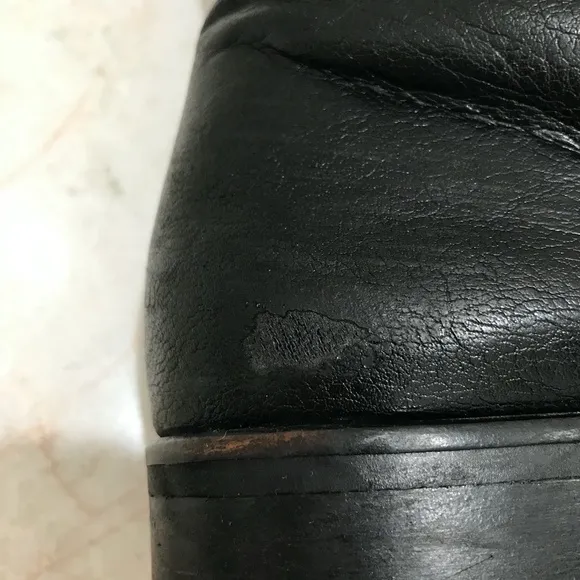 PAUL GREEN {5} Black Leather Boots Knee-High Buckles Stacked Heel