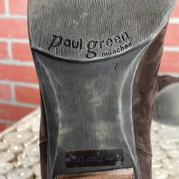 Paul Green Jano Brown Suede Chunky Heel Chelsea Slouchy Ankle Boots 9.5