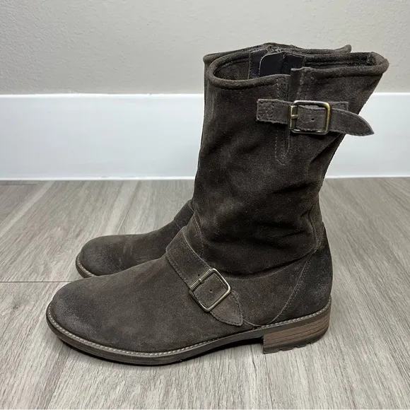 Paul Green Womens Brown Suede Leather Boot Adison Biker Buckle US 8 / 5.5